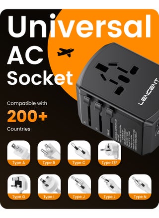 محول السفر العالمي LENCENT، شاحن دولي مع 3 منافذ USB ومحول شحن سريع من النوع C PD لهواتف iPhone وSamsung والكمبيوتر اللوحي وGopro. لأكثر من 200 دولة من النوع A/C/G/I (الولايات المتحدة الأمريكية والمملكة المتحدة والاتحاد الأوروبي وأستراليا) - view 2